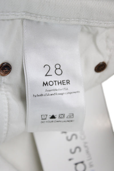 Mother Womens Cropped Mid Rise White Cotton Jeans Size 28