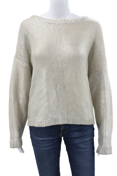 Andrea Jovine Womens Silver Metallic Pullover Sweater Long Sleeve Size L