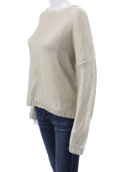 Andrea Jovine Womens Silver Metallic Pullover Sweater Long Sleeve Size L