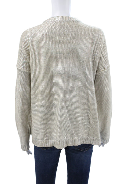 Andrea Jovine Womens Silver Metallic Pullover Sweater Long Sleeve Size L