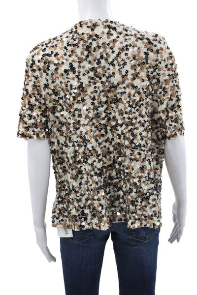 Vera Mont Womens Basic Beige V Neck Geometric Sequin Polyester Blouse Size 48