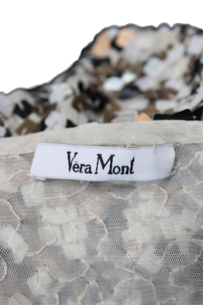 Vera Mont Womens Basic Beige V Neck Geometric Sequin Polyester Blouse Size 48