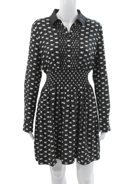Kate Spade New York Women Black Animal Print Shirt Dress Silk Size M