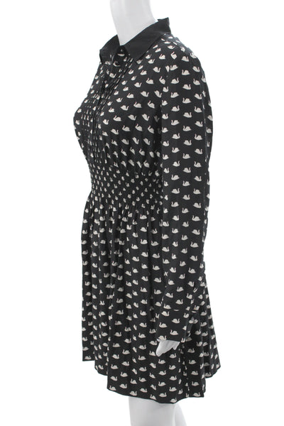 Kate Spade New York Women Black Animal Print Shirt Dress Silk Size M