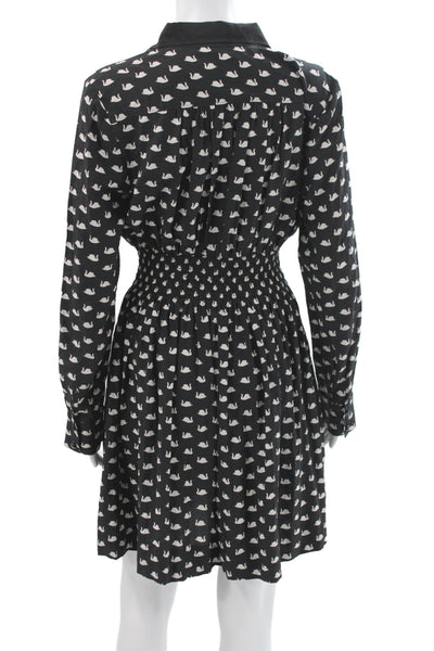 Kate Spade New York Women Black Animal Print Shirt Dress Silk Size M