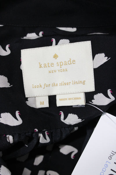Kate Spade New York Women Black Animal Print Shirt Dress Silk Size M