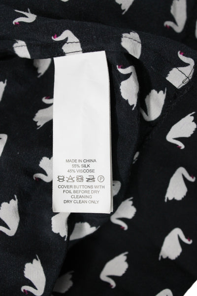 Kate Spade New York Women Black Animal Print Shirt Dress Silk Size M