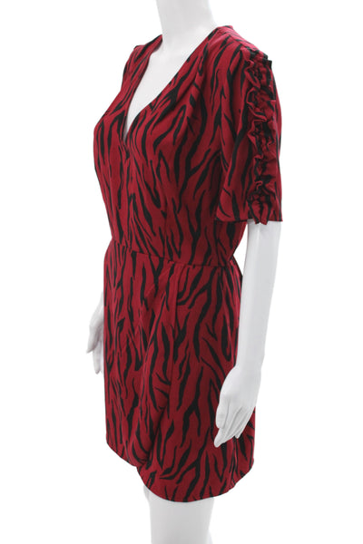 The Drop Women Mini Dress Red Animal Print V-Neck Short-Sleeve Zip Size S