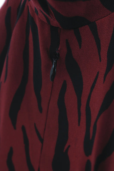 The Drop Women Mini Dress Red Animal Print V-Neck Short-Sleeve Zip Size S