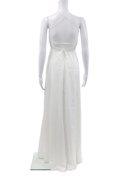 Show Me Your Mumu Women Maxi Dress White V Neck Sleeveless Boho Midi Zip Size S