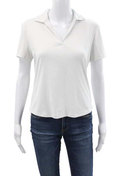 Oysho Women White Collared Short Sleeve Polo Basic Polyester Size L