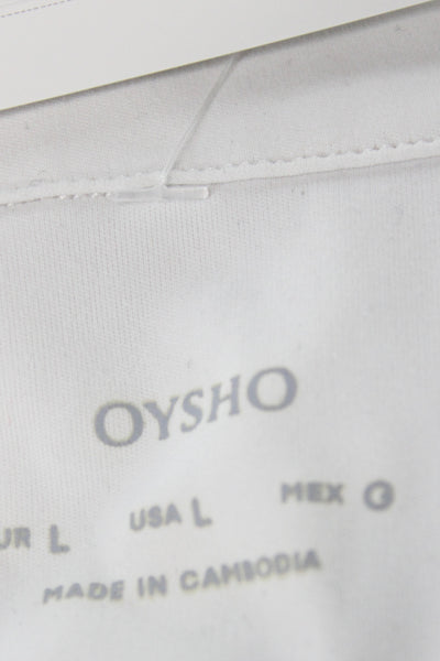 Oysho Women White Collared Short Sleeve Polo Basic Polyester Size L