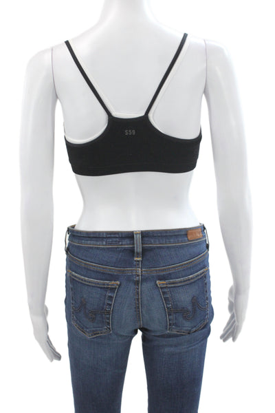 Splits 59 Womens Spaghetti Strap Stretch Knit Sports Bra Black White Size XS/S
