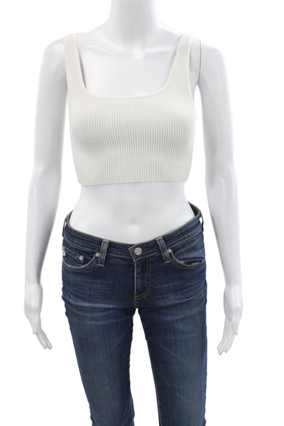 Babaton Women Cropped Sleeveless White Square Neck Nylon Tank Size XS