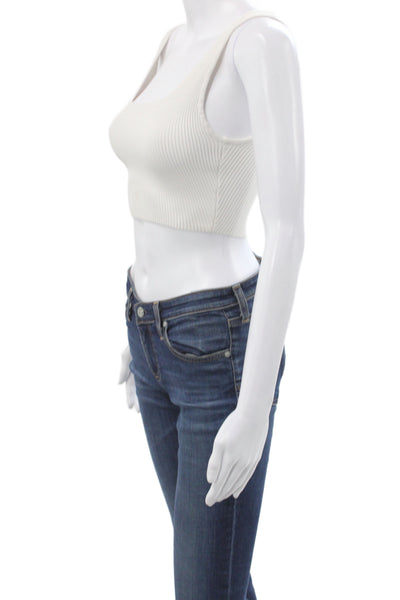 Babaton Women Cropped Sleeveless White Square Neck Nylon Tank Size XS