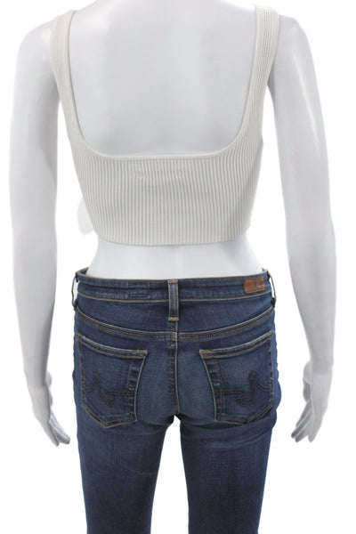 Babaton Women Cropped Sleeveless White Square Neck Nylon Tank Size XS