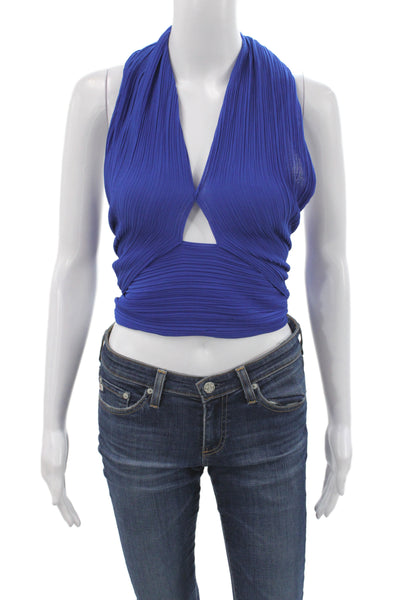 Zara Womens Cropped Halter Tank Blue Polyester Tie Sleeveless Boho Size S