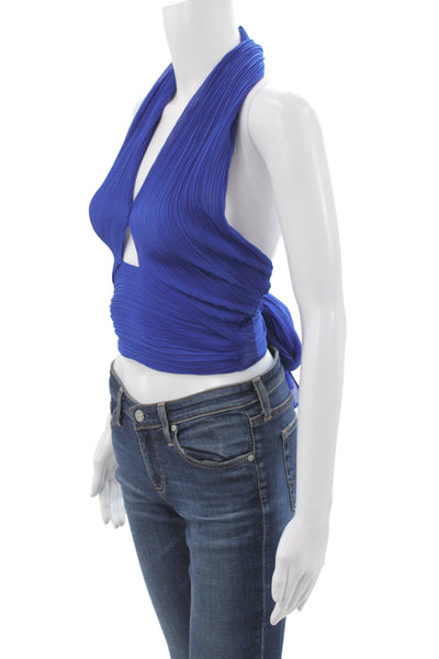 Zara Womens Cropped Halter Tank Blue Polyester Tie Sleeveless Boho Size S