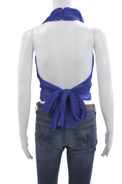 Zara Womens Cropped Halter Tank Blue Polyester Tie Sleeveless Boho Size S