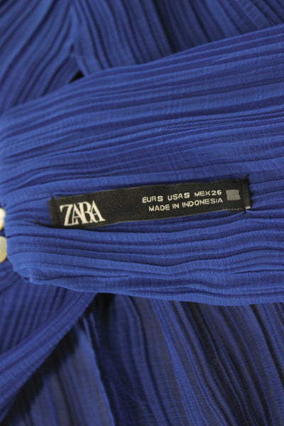 Zara Womens Cropped Halter Tank Blue Polyester Tie Sleeveless Boho Size S