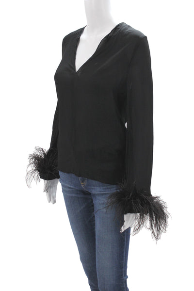 Zara Womens Basic V-Neck Long Sleeve Black Viscose Blouse Size XS