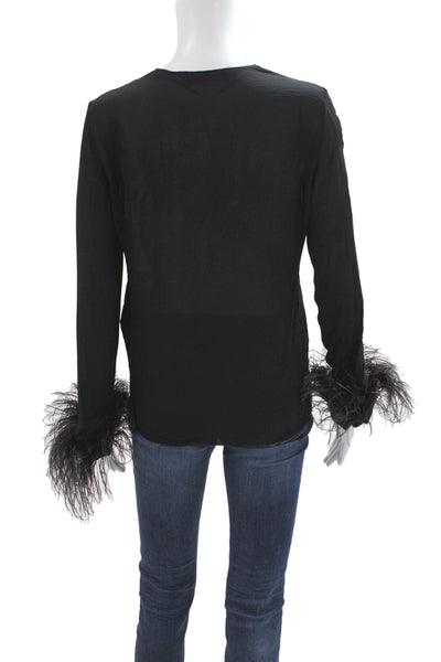 Zara Womens Basic V-Neck Long Sleeve Black Viscose Blouse Size XS