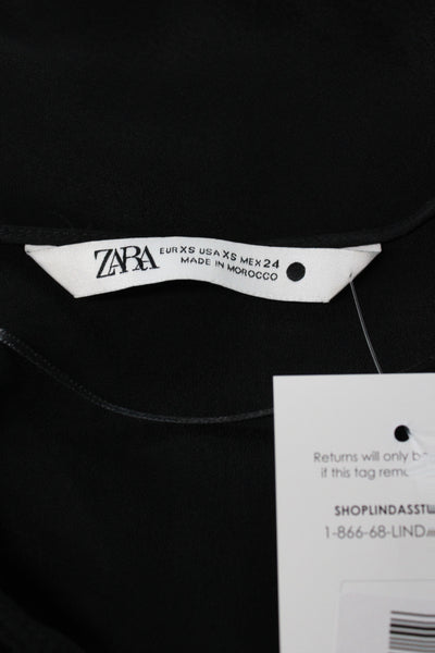 Zara Womens Basic V-Neck Long Sleeve Black Viscose Blouse Size XS