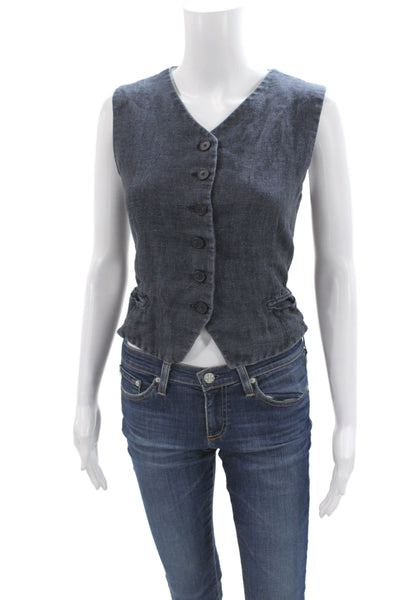Massimo Dutti Women Sleeveless Linen Vest Gray Button Classic Size M