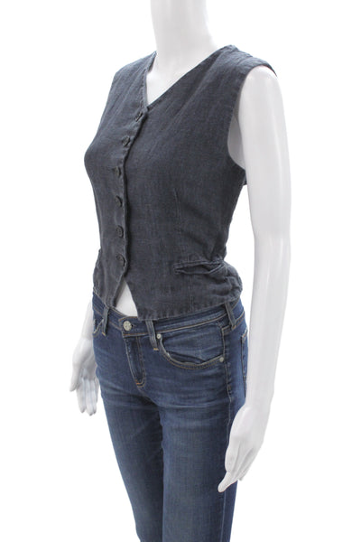 Massimo Dutti Women Sleeveless Linen Vest Gray Button Classic Size M