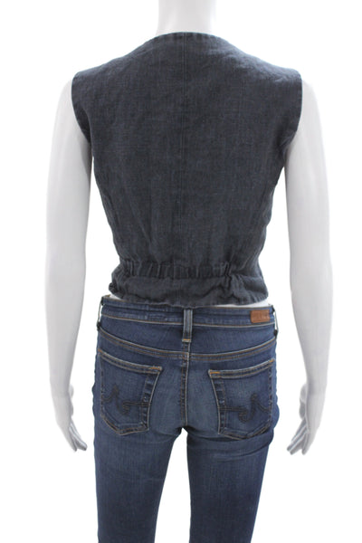 Massimo Dutti Women Sleeveless Linen Vest Gray Button Classic Size M