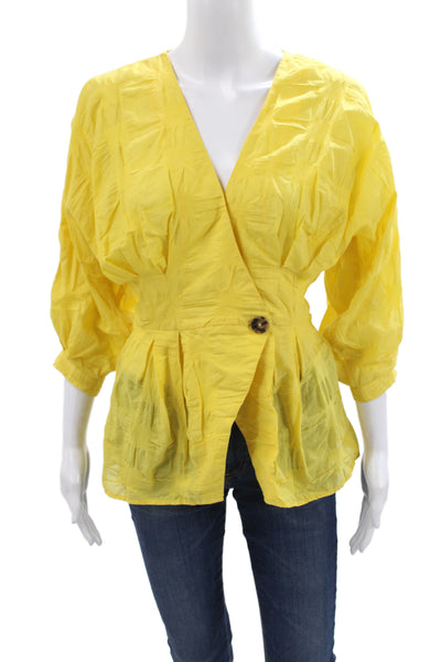 L Academie Women Tunic Blouse Yellow V-Neck 3/4 Sleeve Boho Size XS