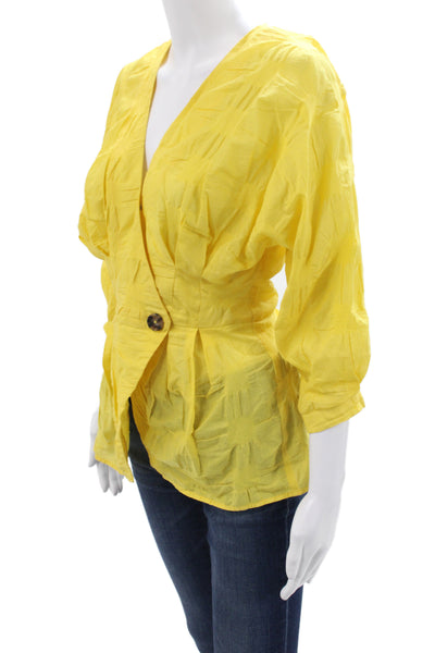 L Academie Women Tunic Blouse Yellow V-Neck 3/4 Sleeve Boho Size XS