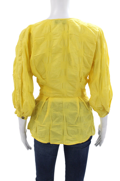 L Academie Women Tunic Blouse Yellow V-Neck 3/4 Sleeve Boho Size XS