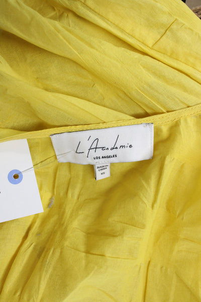 L Academie Women Tunic Blouse Yellow V-Neck 3/4 Sleeve Boho Size XS