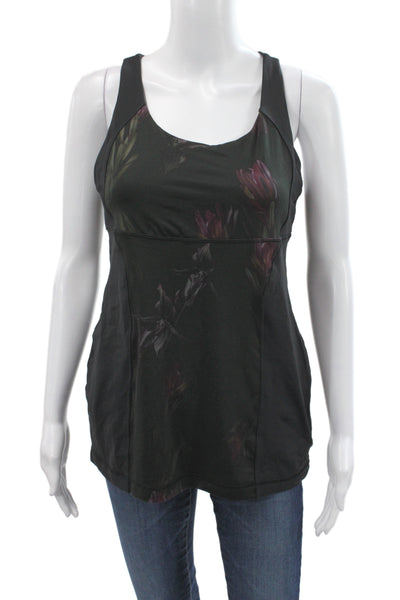 Lululemon Women Black Floral Scoop Neck Camisole Polyester Size 10