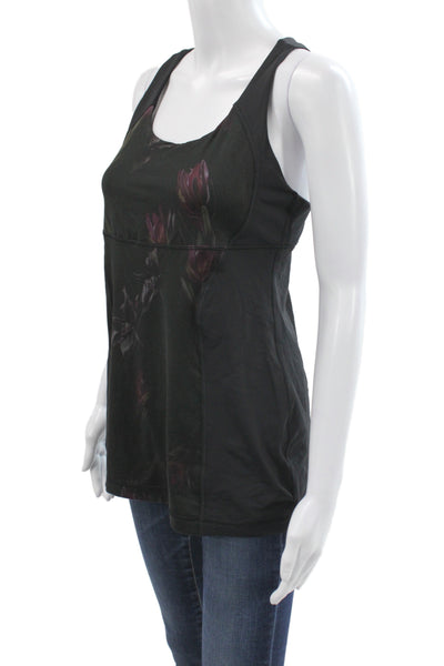 Lululemon Women Black Floral Scoop Neck Camisole Polyester Size 10