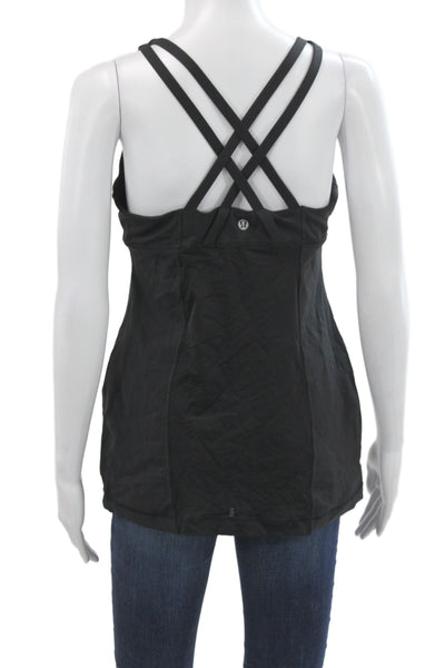 Lululemon Women Black Floral Scoop Neck Camisole Polyester Size 10