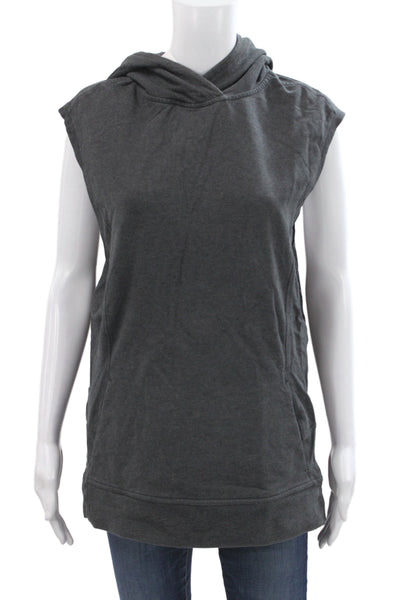 Lululemon Women Gray High Neck Sleeveless Pullover Hoodie Cotton Size 10