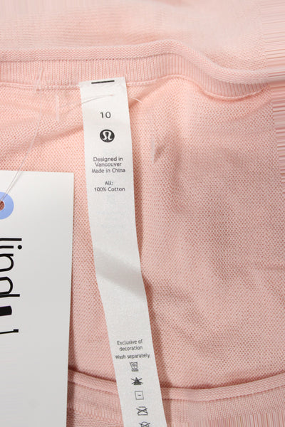 Lululemon Women Tunic Pink Boat Neck Long Sleeve Cotton Size 10