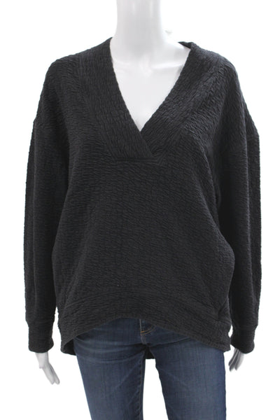 Lululemon Womens Black V-Neck Cotton Pullover Sweatshirt Long Sleeve Size 4