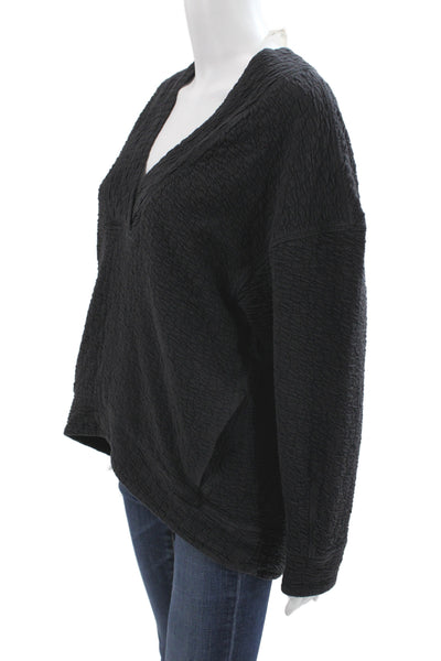 Lululemon Womens Black V-Neck Cotton Pullover Sweatshirt Long Sleeve Size 4