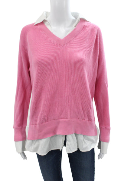 Repeat Womens Pullover Sweater Pink V Neck Cotton Solid Size 40