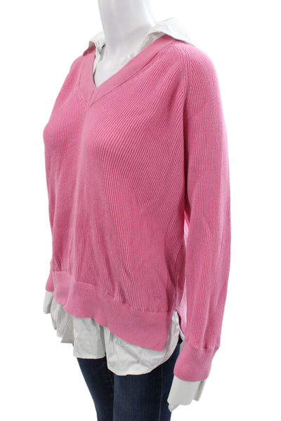 Repeat Womens Pullover Sweater Pink V Neck Cotton Solid Size 40
