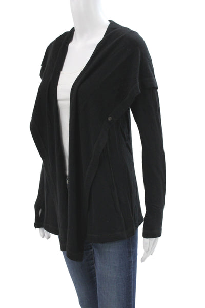 Michael Stars Women Black Cowl Neck Cardigan Long Sleeve Rayon Size S