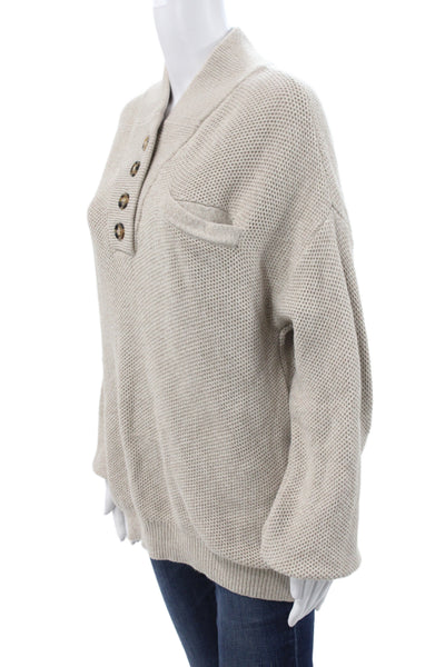 Lunya Women Collared Henley Sweater Beige Long Sleeve Organic Cotton Size M