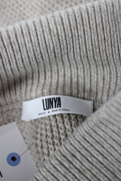 Lunya Women Collared Henley Sweater Beige Long Sleeve Organic Cotton Size M