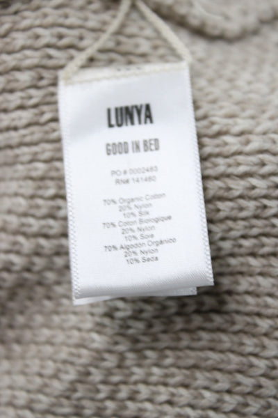 Lunya Women Collared Henley Sweater Beige Long Sleeve Organic Cotton Size M
