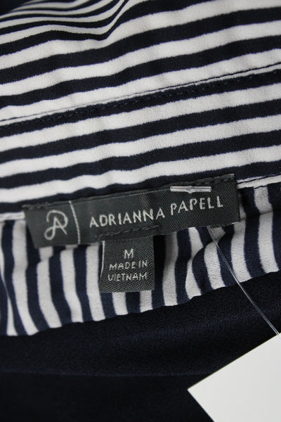 Adrianna Papell Women Blouse Blue Striped Collared Short Sleeve Size M