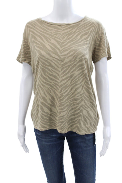 Mother Womens Jersey T Shirt Beige Animal Print Short Sleeve Size L