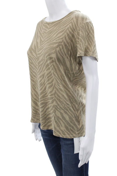 Mother Womens Jersey T Shirt Beige Animal Print Short Sleeve Size L